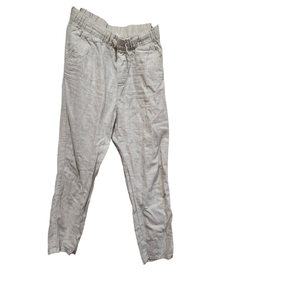 H&M Kids Linen Blend Tapered Pants Beige Pull On 8-9Y